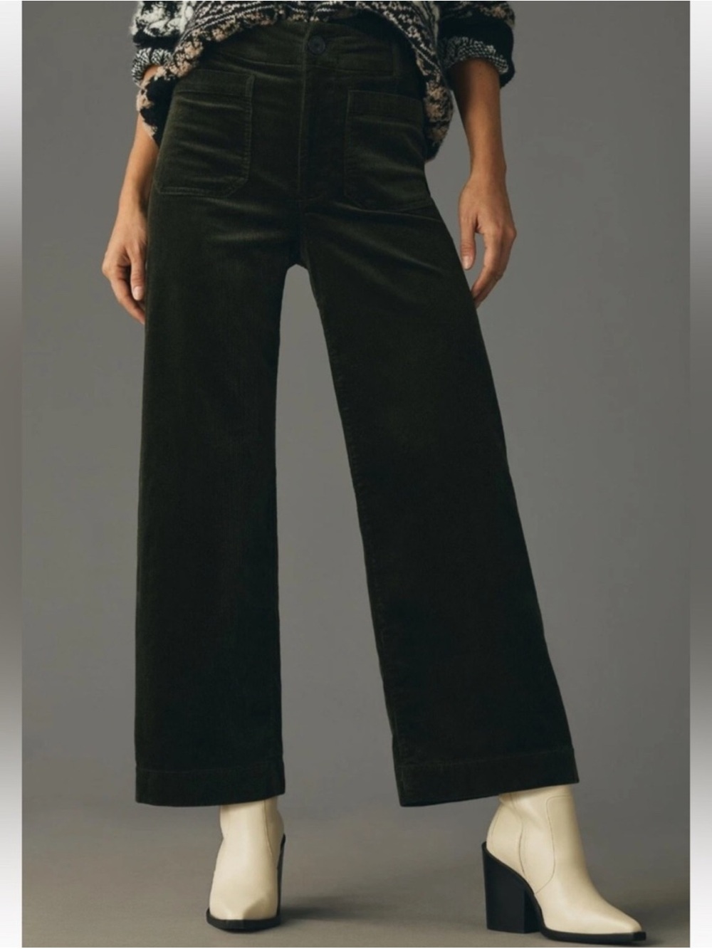 Maeve Colette Anthropologie Green Corduroy Pants 27 Wide Leg Boho